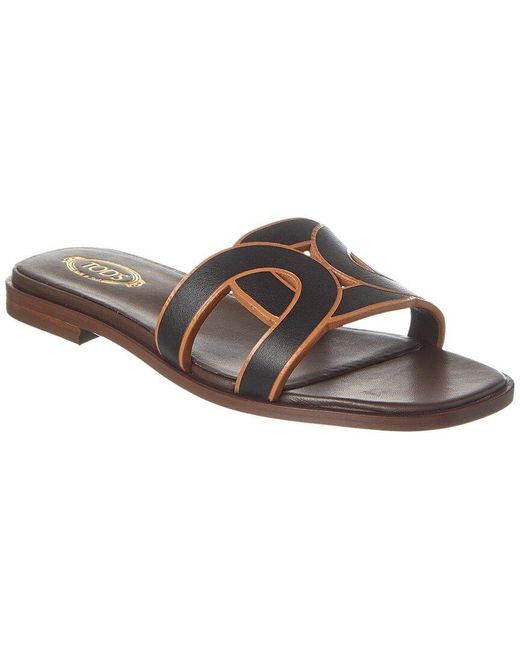 Tod's Brown Tods Logo Leather Sandal