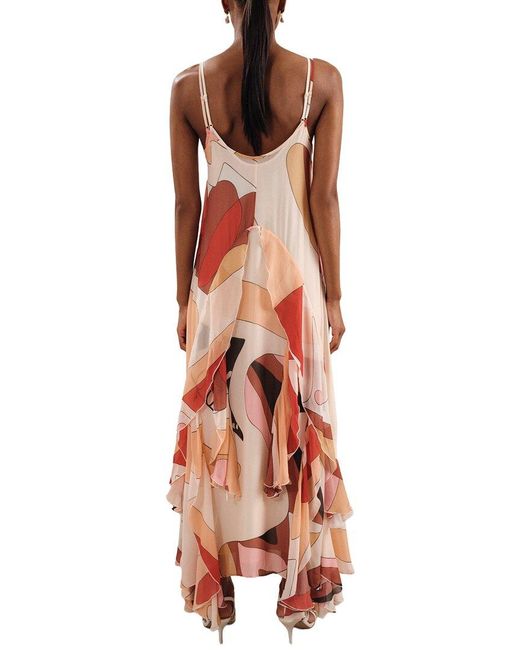 Reiss Red Petite Sasha Printed Ruffle Trim Maxi Dress