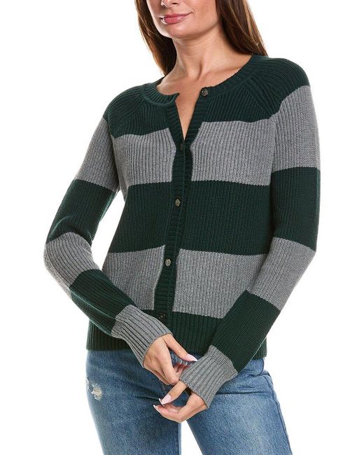 Minnie Rose Green Shaker Rugby Stripe Cashmere-blend Cardigan