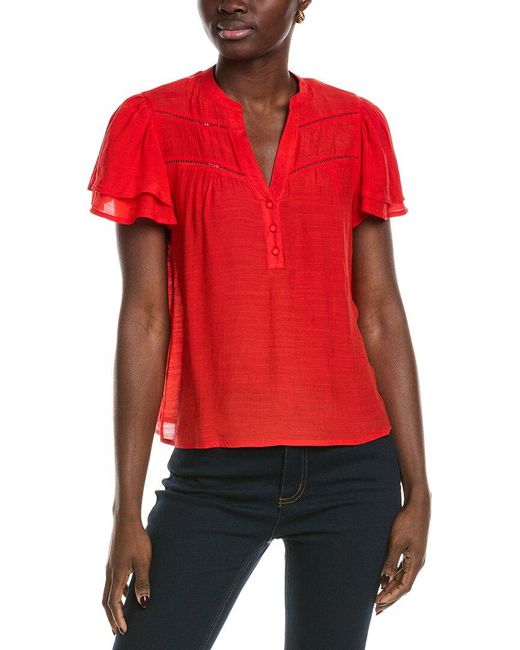 Nanette Lepore Red Flutter Sleeve Blouse