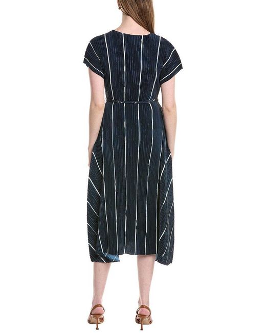 Lafayette 148 New York Blue Belted Plisse Flared Maxi Dress