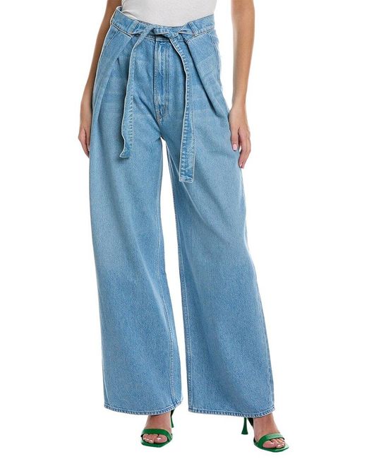 Mother Blue Denim The Fold-in Funnel Sneak All You Can Eat Wide Leg Jean