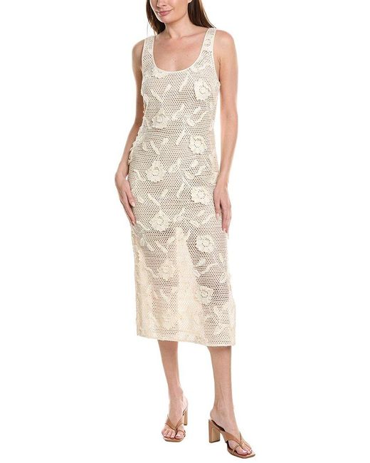 MILLY Natural Sequin Crochet Cover-Up Maxi Dress