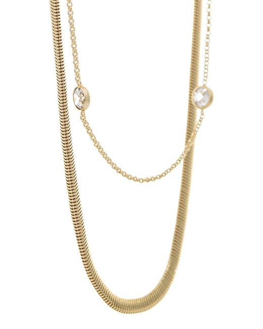 Rivka Friedman White 18k Plated Cz Herringbone Chain & Station Necklace Set