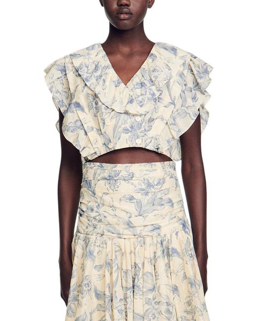 Sandro Natural Josey Linen Top
