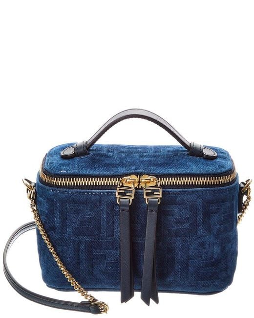 Fendi Blue Ff Flocked Denim Vanity Case