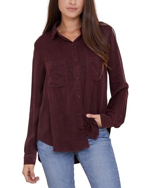 Bella Dahl Purple Seamed Pocket Shirt