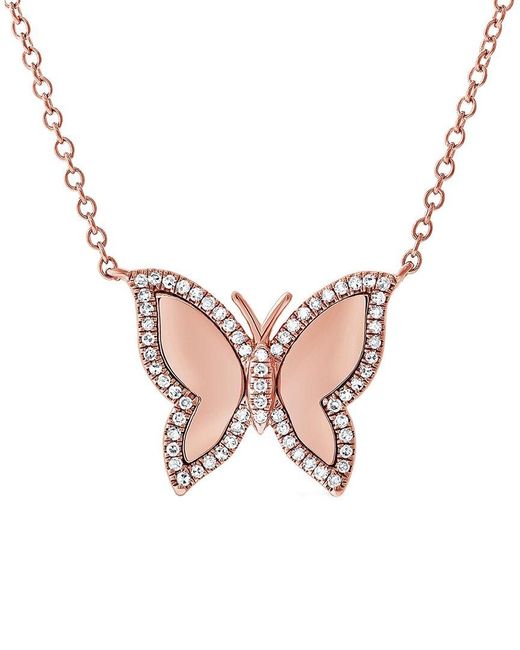 Sabrina Designs Pink 14k Rose Gold 0.21 Ct. Tw. Diamond Butterfly Necklace