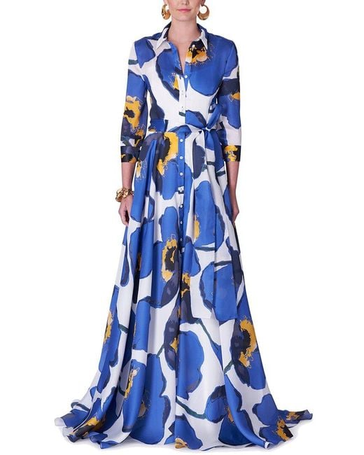 Carolina Herrera Blue Collared Trench Silk Gown