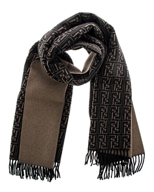 Fendi Ff Motif Fringed Wool u0026 Silk-blend Scarf in Black | Lyst Canada