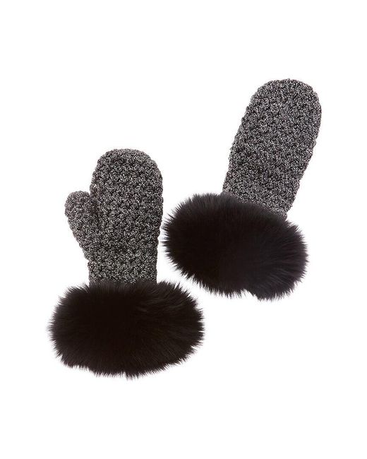 Surell Black Fleece-Lined Knit Mittens