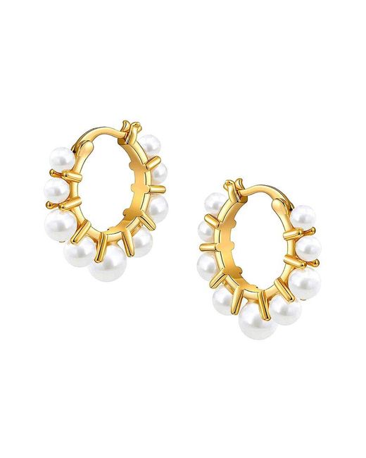 Liv Oliver Metallic 18k Plated Pearl Mini Hoops