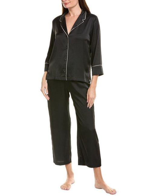 Natori Black 2Pc Satin Essentials Notch Pajama Set