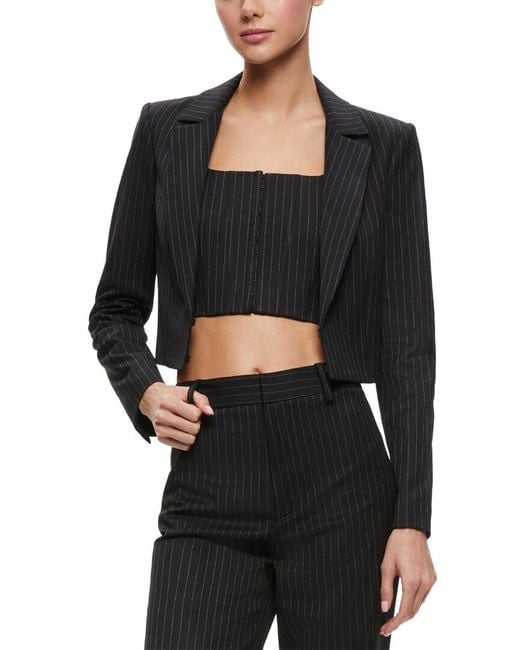 Alice + Olivia Black Alice + Olivia Mya Cropped Fitted Blazer