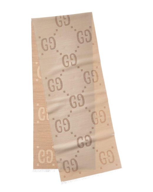 Gucci Natural Gg Jacquard Wool & Silk-Blend Scarf for men