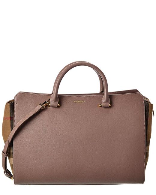 Burberry Brown Banwell Medium Leather & Check Canvas Satchel