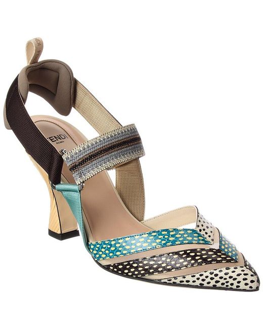 Fendi Metallic Colibri Snake-Embossed Leather & Mesh Slingback Pump