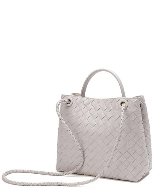 Tiffany & Fred Paris Gray Woven Leather Top Handle Messenger Bag