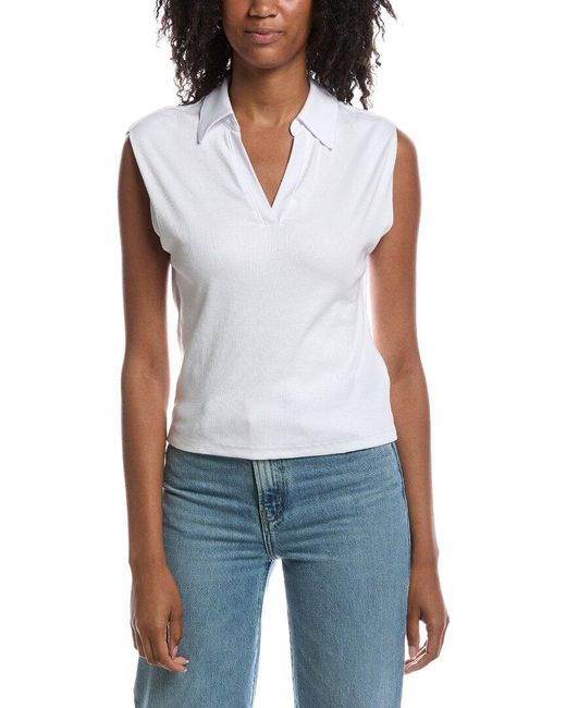 Michael Stars Blue Ester Power Shoulder Polo Shirt