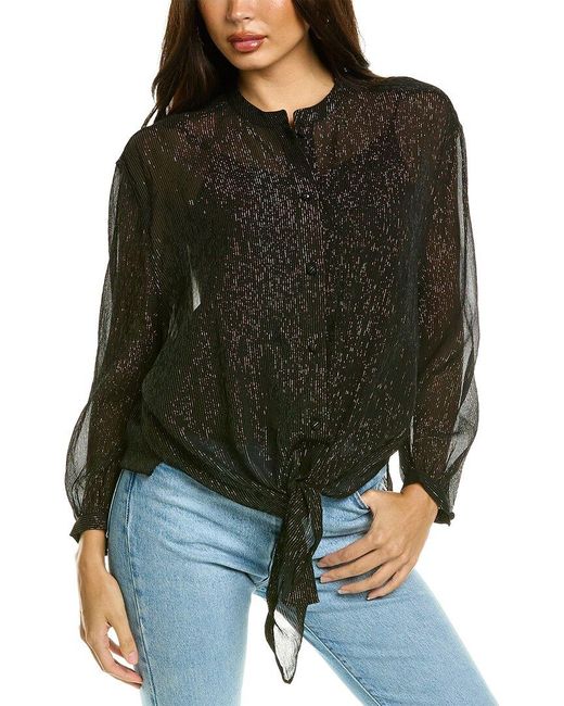 The Kooples Black Metallic Silk-Blend Shirt