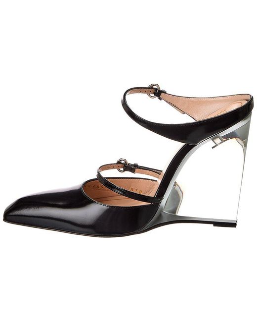 Gucci White Leather Wedge Mule