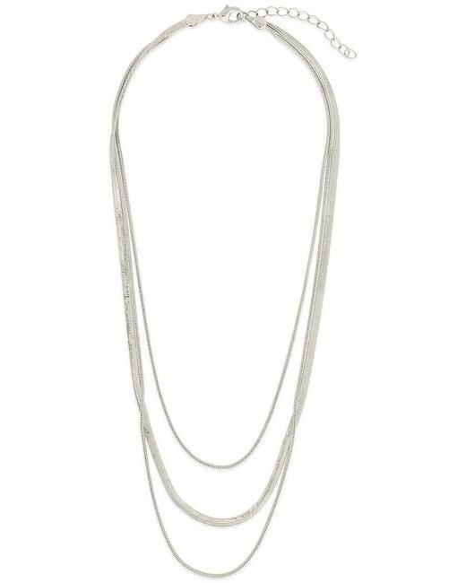 Sterling Forever White Everly Layered Herringbone Chain Necklace