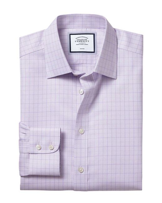 Charles Tyrwhitt Purple Non-iron Puppytooth Check Shirt for men