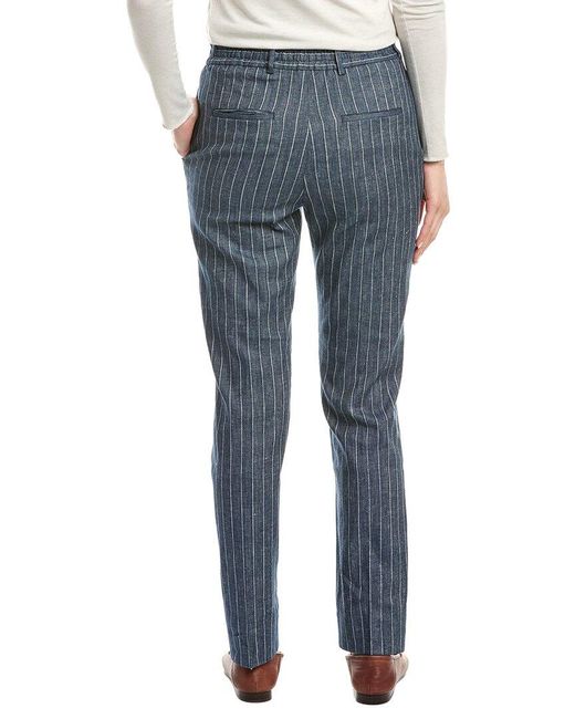 Eleventy Blue Drawstring Linen-blend Pant