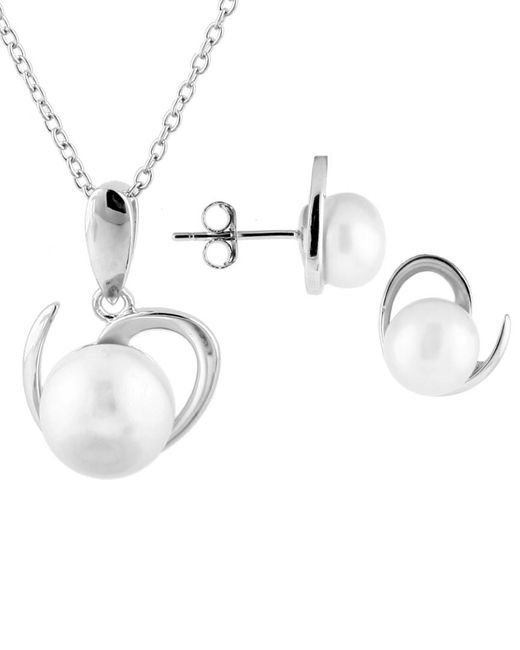 Splendid White Silver 7-9mm Freshwater Pearl Earrings & Necklace Set