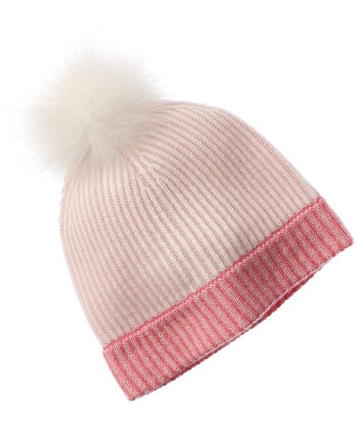 Forte Pink Colorblocked Pompom Cashmere Hat