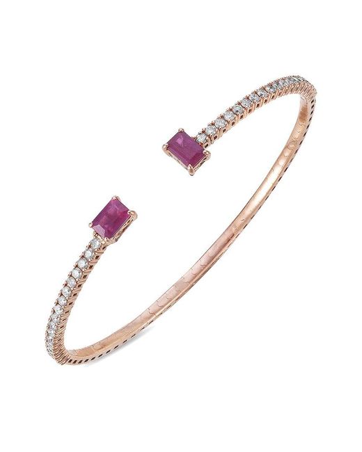 Forever Creations Signature Pink Forever Creations 14k Rose Gold 2.80 Ct. Tw. Diamond & Ruby Flexible Bangle Bracelet