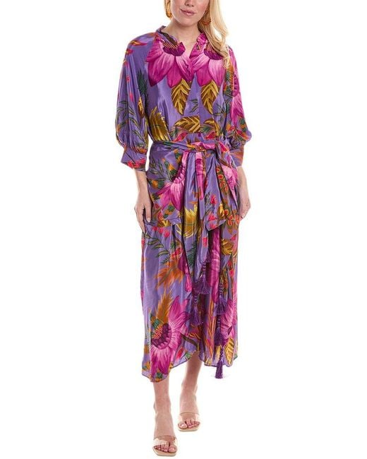 Farm Rio Red Maxi Flowers Maxi Shirtdress