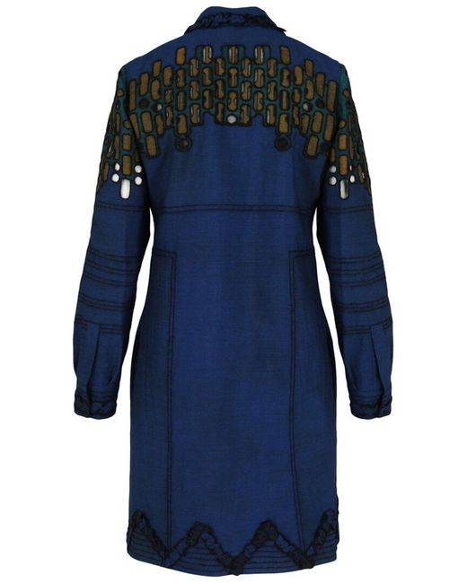 Bottega Veneta Blue Collared Pattern Wool Dress
