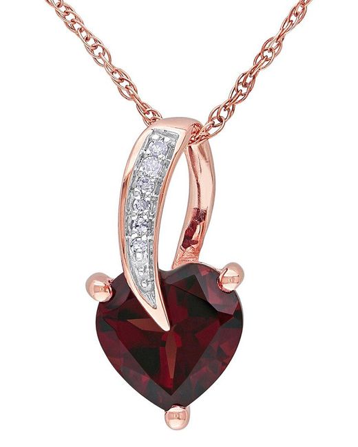 Rina Limor Pink 10k Rose Gold 1.42 Ct. Tw. Diamond & Garnet Pendant Necklace