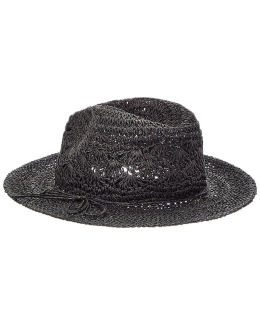Bruno Magli Black Crochet Raffia Rancher Hat