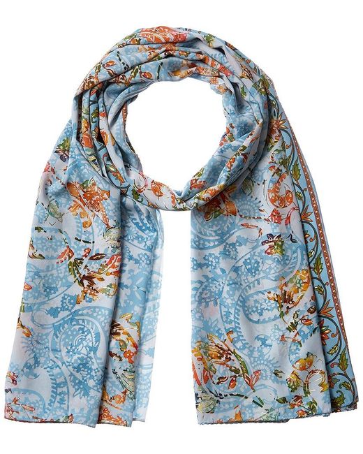 Womens Blue SilkBlend Printed Scarf