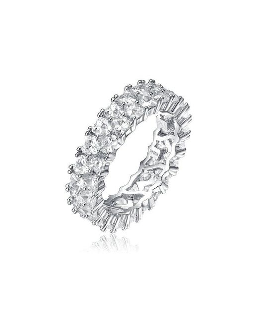 Genevive Jewelry White Rhodium Plated Cz Eternity Ring