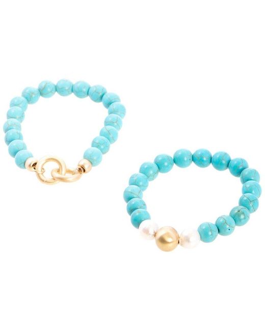 Saachi Blue Gold 10mm Pearl Eternity Stretch Bracelet