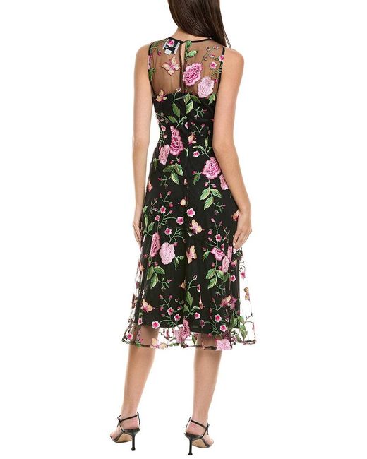 Sam Edelman Black Embroidered Butterfly Rose Midi Dress