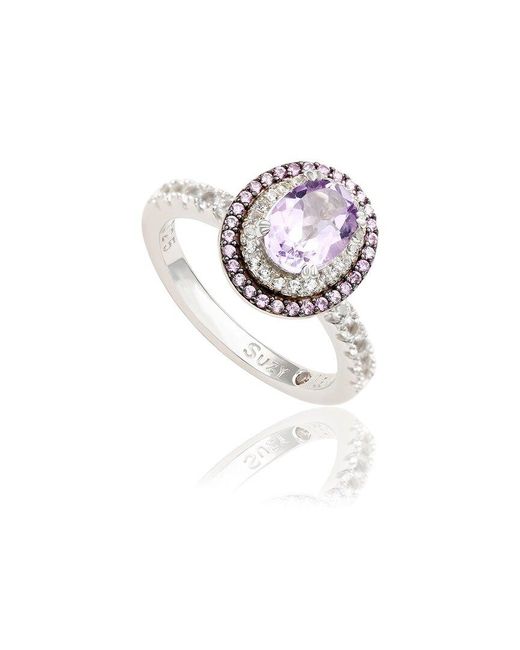 Suzy Levian White Silver 0.02 Ct. Tw. Diamond & Gemstone Ring