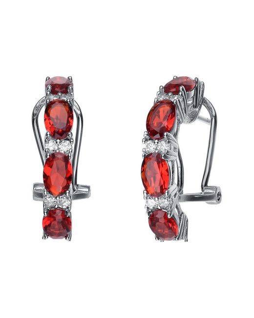 Genevive Jewelry Red Silver Cz Hoops