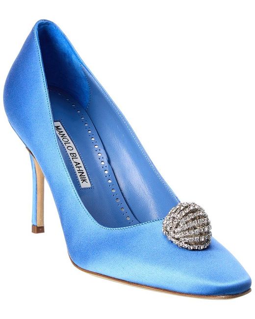 Manolo Blahnik Blue Elbolita 90 Satin Pump