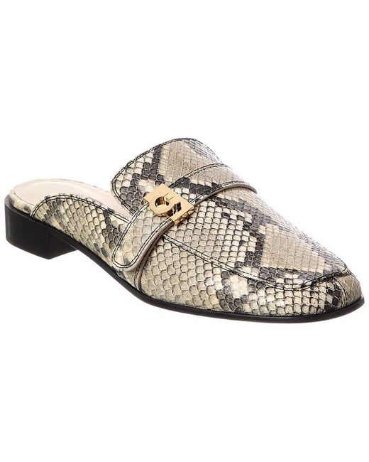 Ferragamo White Mavira Snake-Embossed Leather Mule