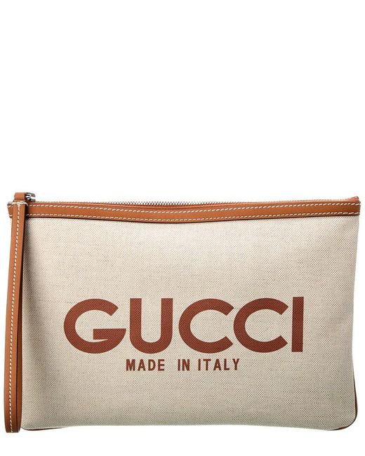Gucci Brown Print Canvas & Leather Pouch