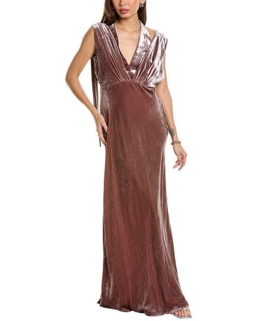 Alberta Ferretti Red Velvet Silk-Blend Gown