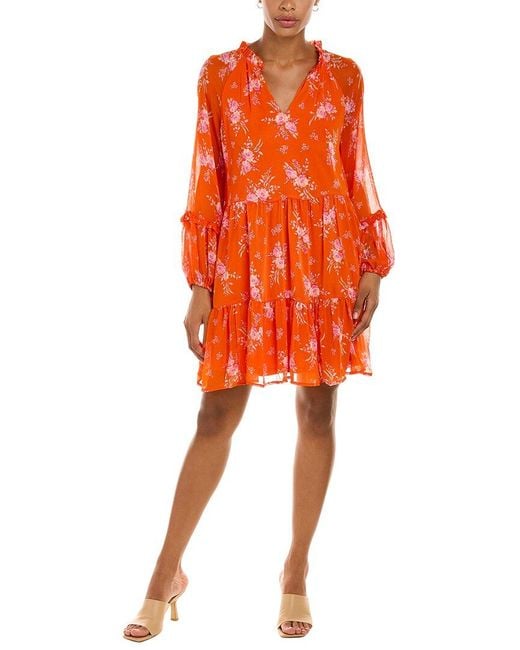 Vince Camuto Synthetic Vneck Tiered Ruffle Mini Dress in Orange Lyst