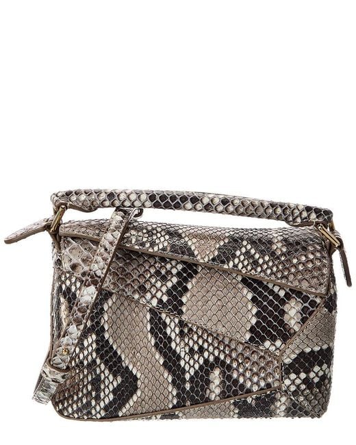 Loewe Gray Puzzle Mini Python Shoulder Bag