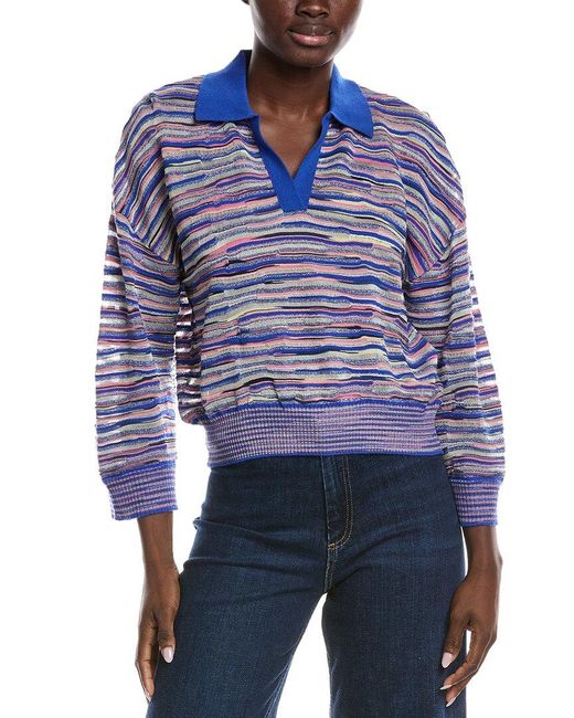 Missoni Blue Textured Wool-Blend Polo Sweater