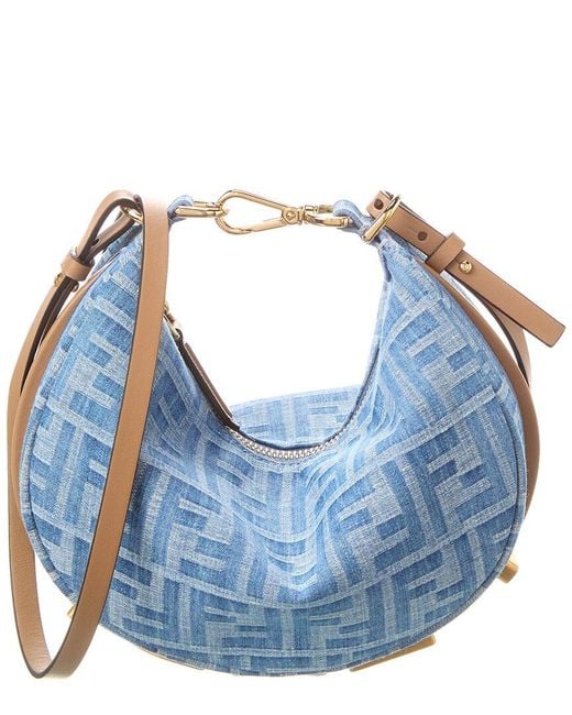 Fendi Graphy Mini Ff Denim & Leather Hobo Bag in Blue | Lyst