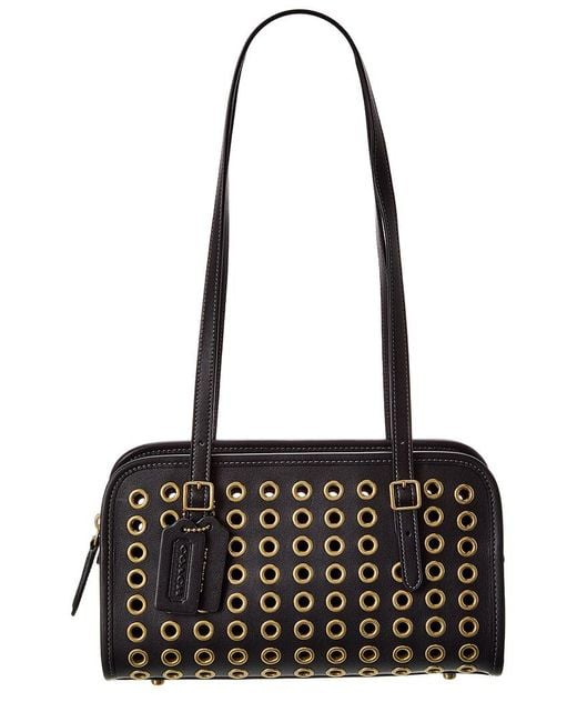 COACH Black The Originals Grommets Swing Zip Leather Bag